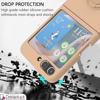 Plastikinis dėklas su žiedu ir kameros apsauga - rausvas (Samsung Z Flip 6/Z Flip 7 Fe)